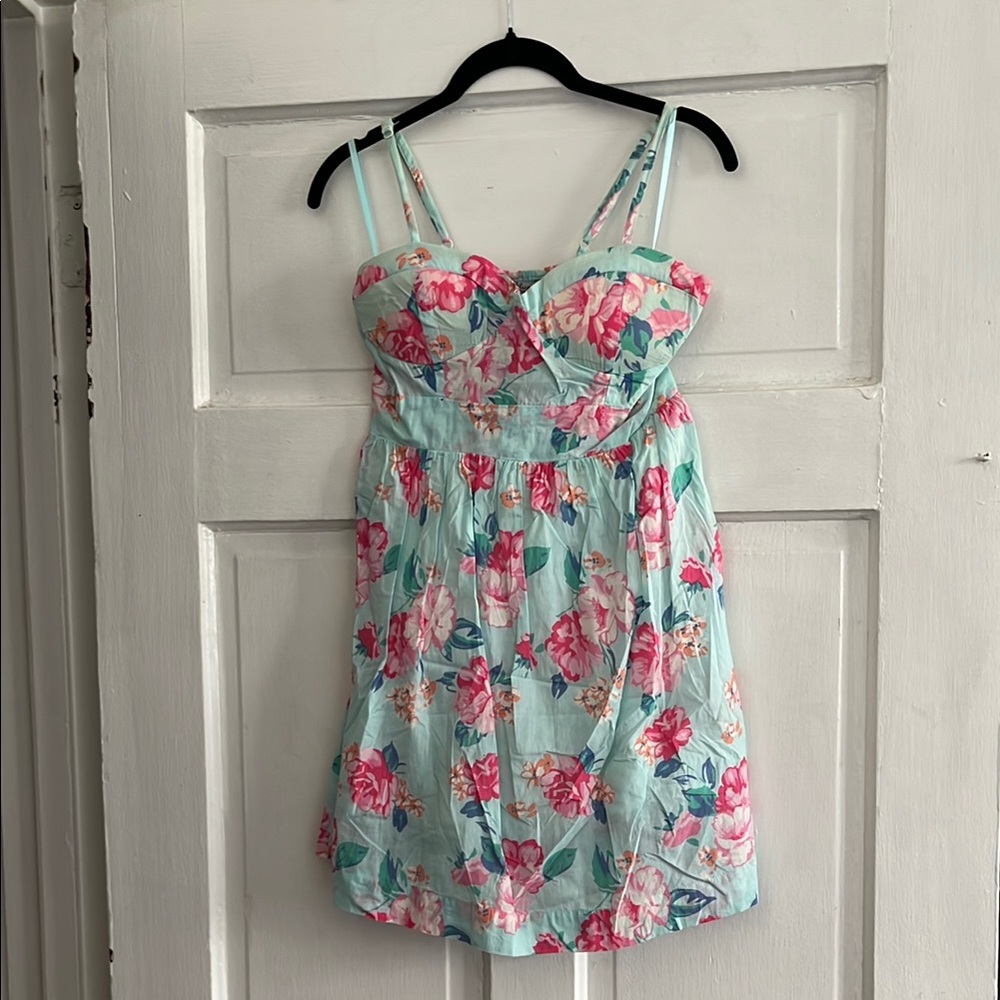 Floral Mint Sundress with Pink Bloom Print